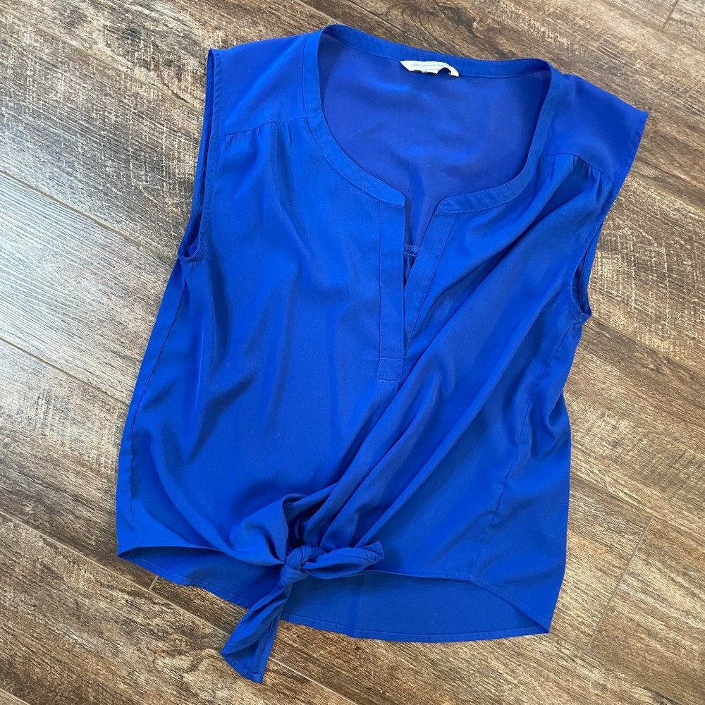 American Eagle Blue Small Tie Front Sleeveless V Neck Tank Top